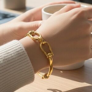 Gold Horseshoe Bangle Bracelet Gold Plated Waterproof